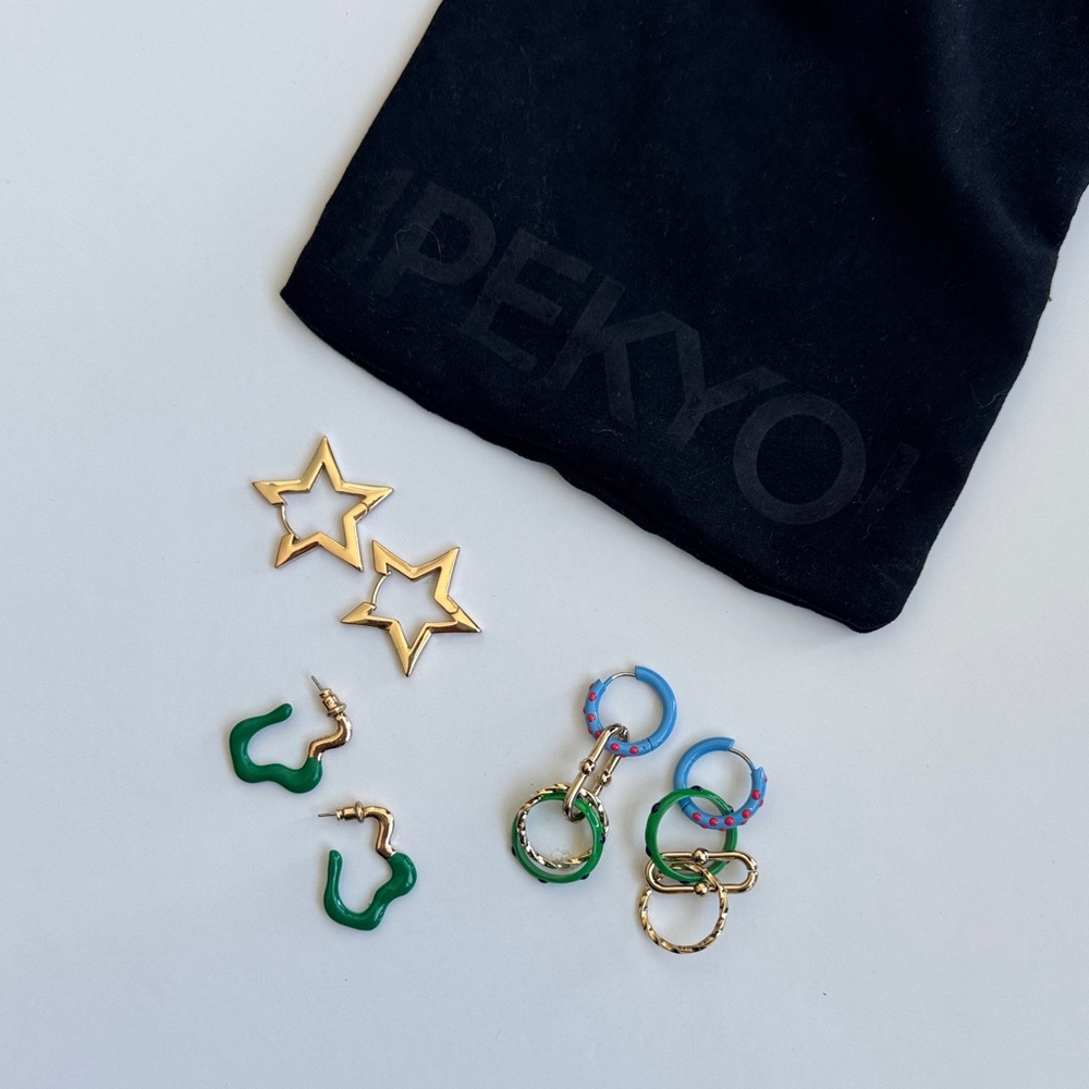 Colorful Star and Hoop Earrings Set Ipekyol